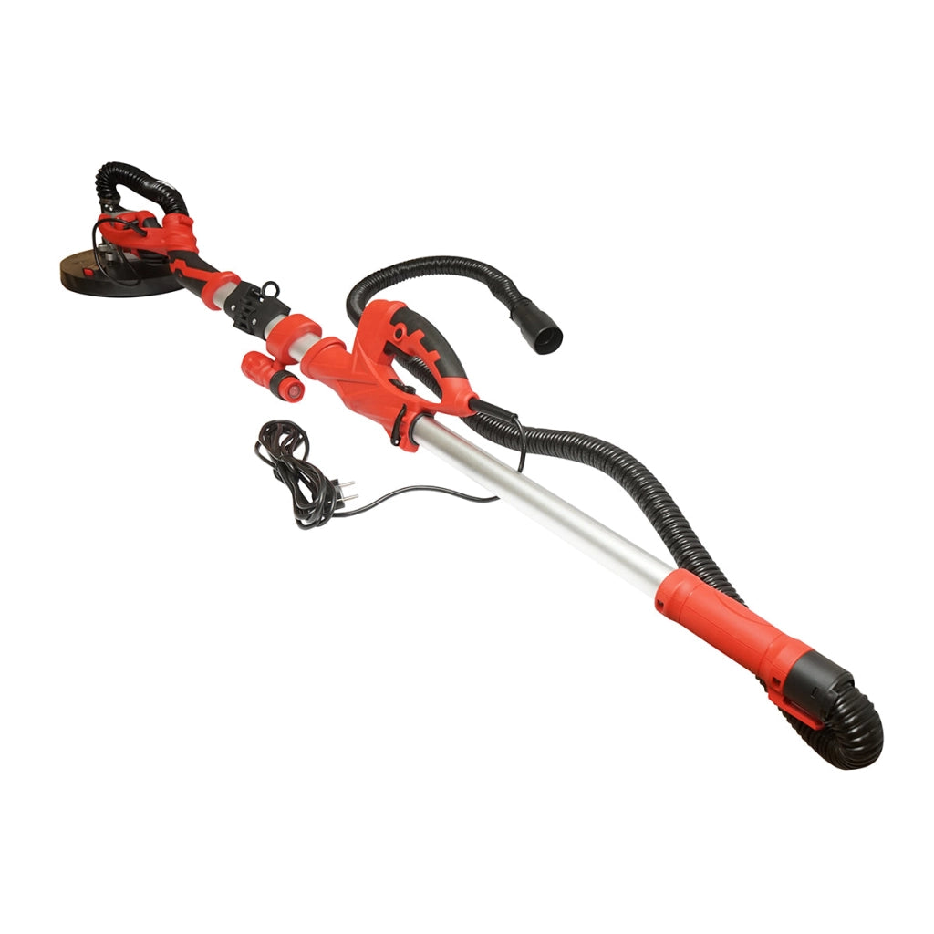 Levigatrice pieghevole a giraffa per pareti e soffitti con funzione di aspirazione, 710W, 220V, velocità 800-1800 giri/min, 2 testine rotonde/triangolari, illuminazione a LED, 12 dischi inclusi.