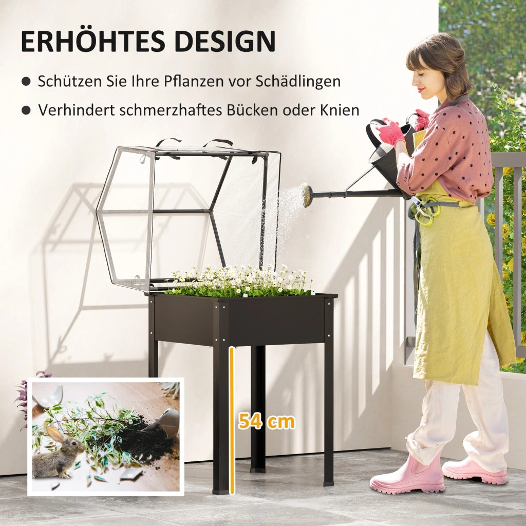 AIUOLA Rialzata con Copertura 60x60x120 cm Acciaio Nero per Giardino e Balcone