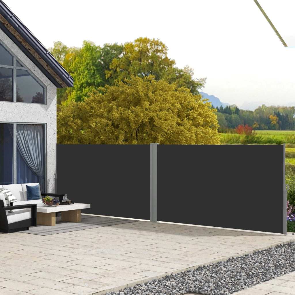 Paravento Rettangolare Retrattile ¨C zephmum ¨C Grigio Nero 6x1.8m Polyester