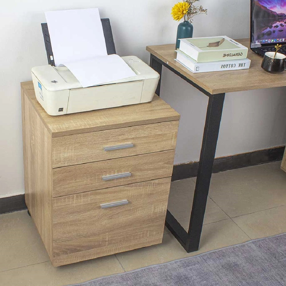 Cassettiera da Ufficio Scrivania in Legno MDF 3 Cassetti 46x45 H64cm Quercia