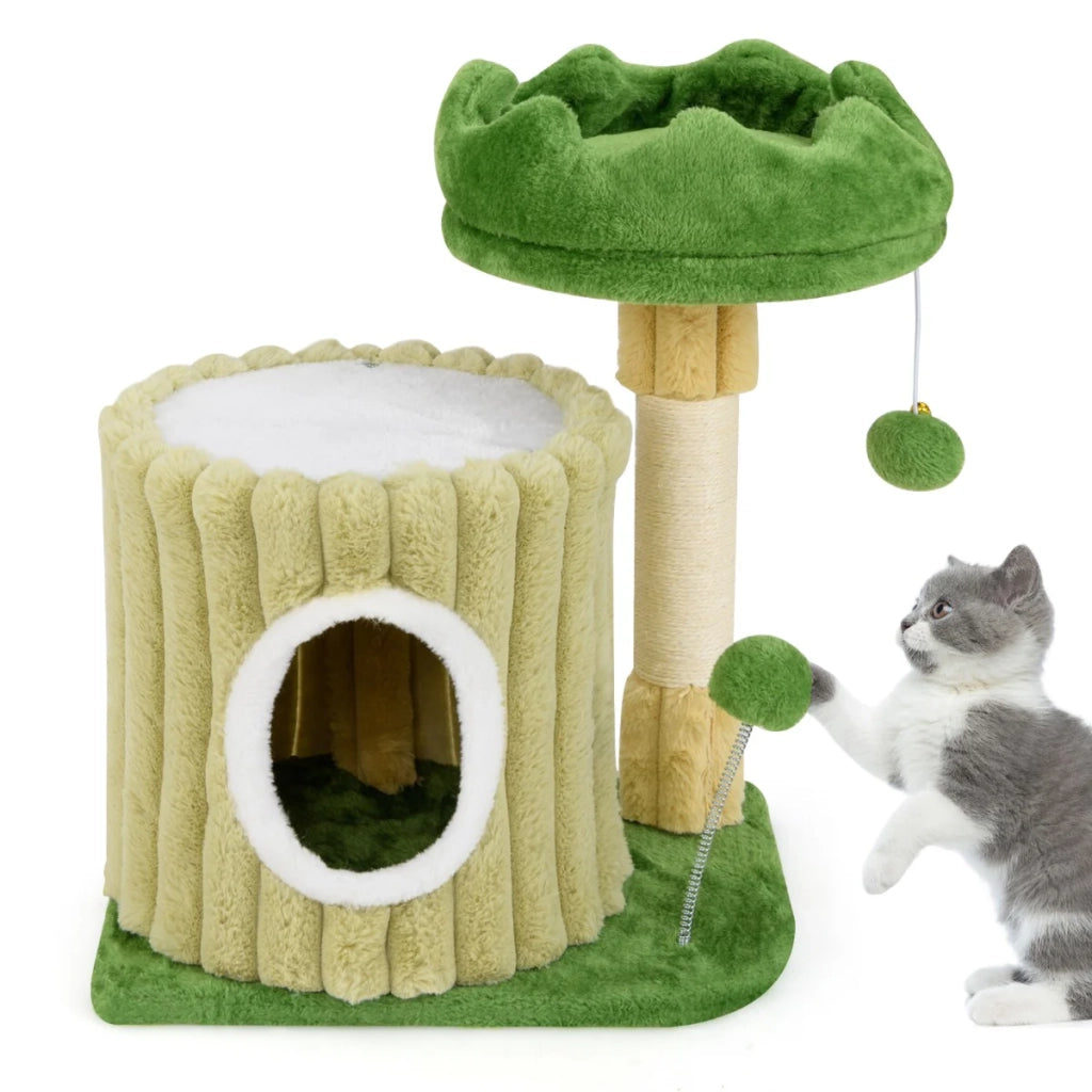 Tiragraffi con trespolo imbottito 93 x 60 x 60 cm intrattenimento per gatti atmosfera accogliente MDF verde 20_0010135