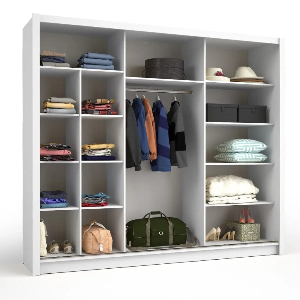 Armadio OZZULA 3 porte scorrevoli con specchio bianco 248 cm