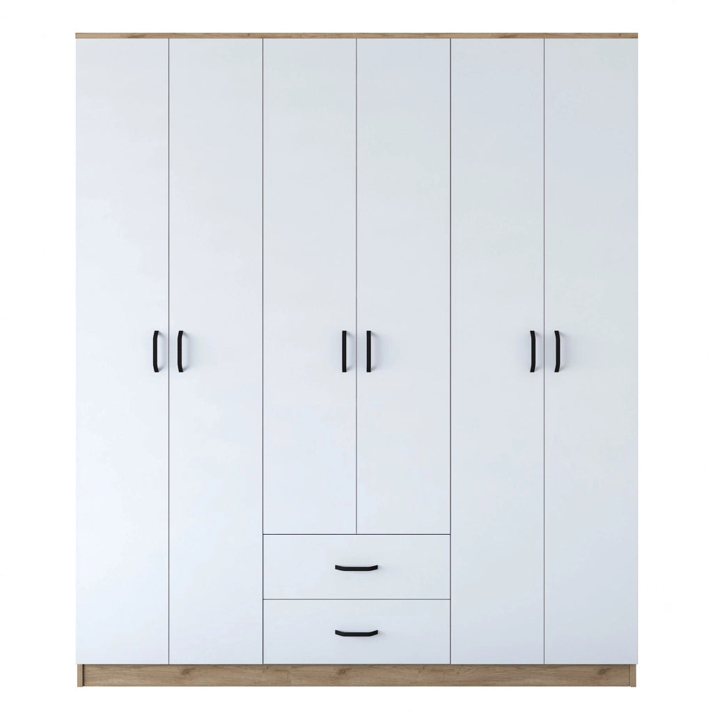 Armadio Camera da Letto Tadasuni, Guardaroba Grande 5 Ripiani, 180x210h cm Bianco