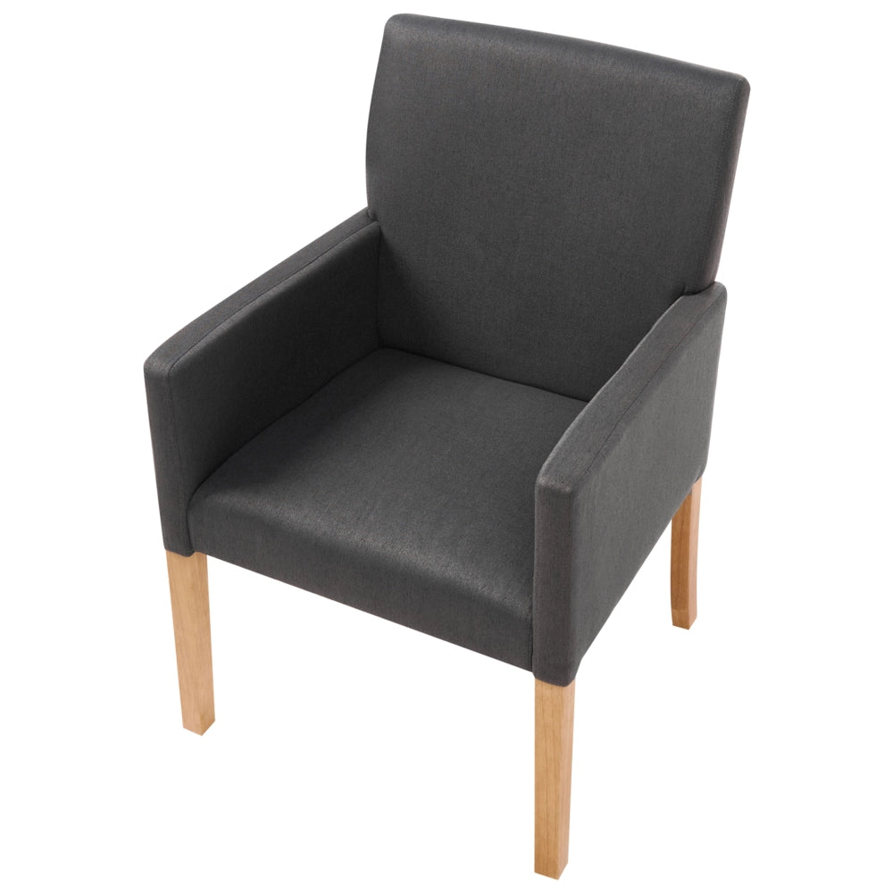 Sedia da pranzo Rivestimento in tessuto grigio Gambe in legno Seduta elegante con braccioli