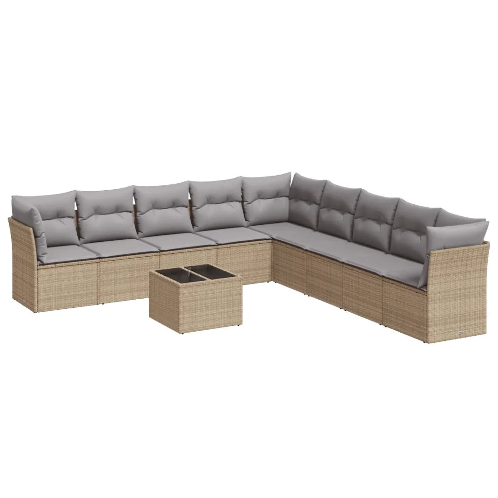 Set Divano da Giardino 10 pz con Cuscini Beige in Polyrattan 3249628
