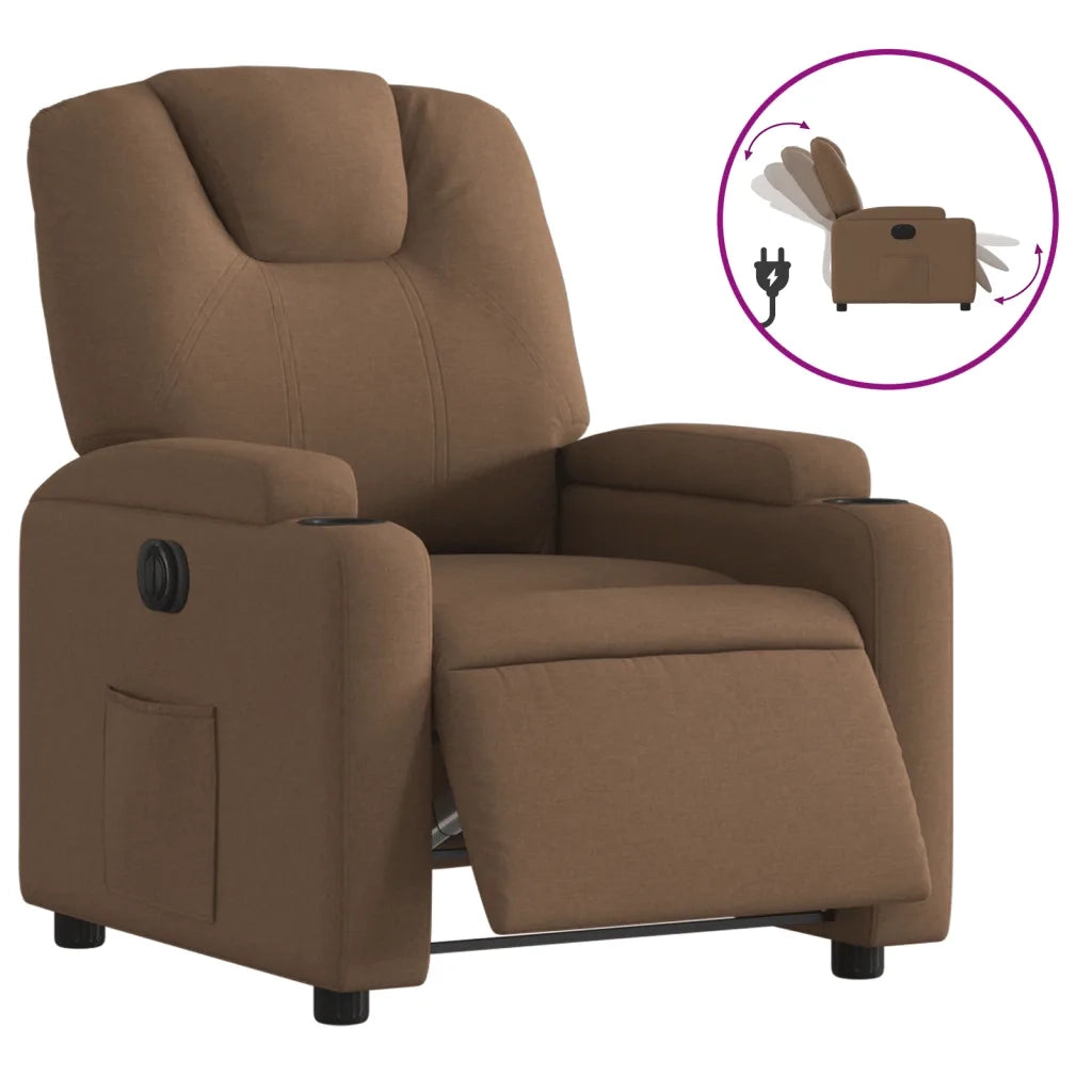 Poltrona | Sedia Relax Elettrica Reclinabile Marrone in Tessuto