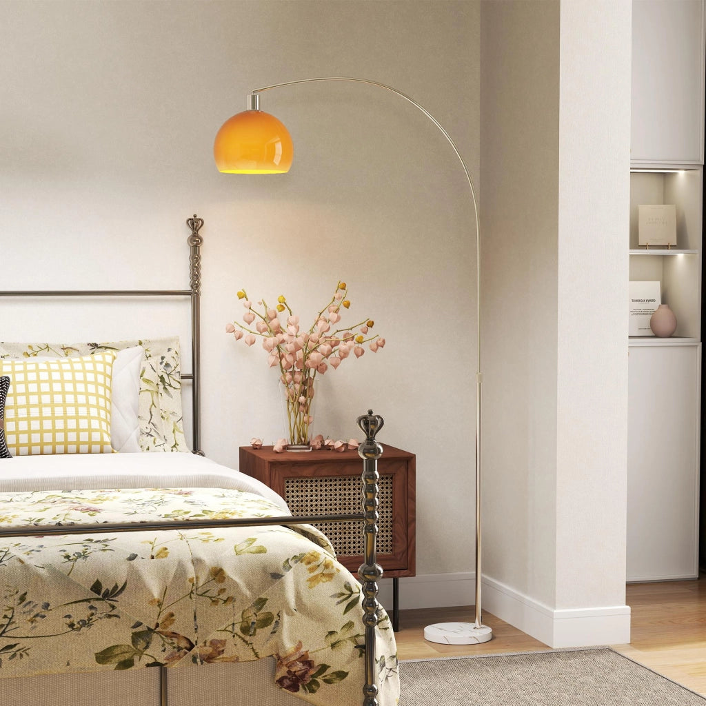 Lampada da Terra ad Arco 26x90x180 cm con Interruttore a Pedale e Base in Marmo Bianco e Arancione