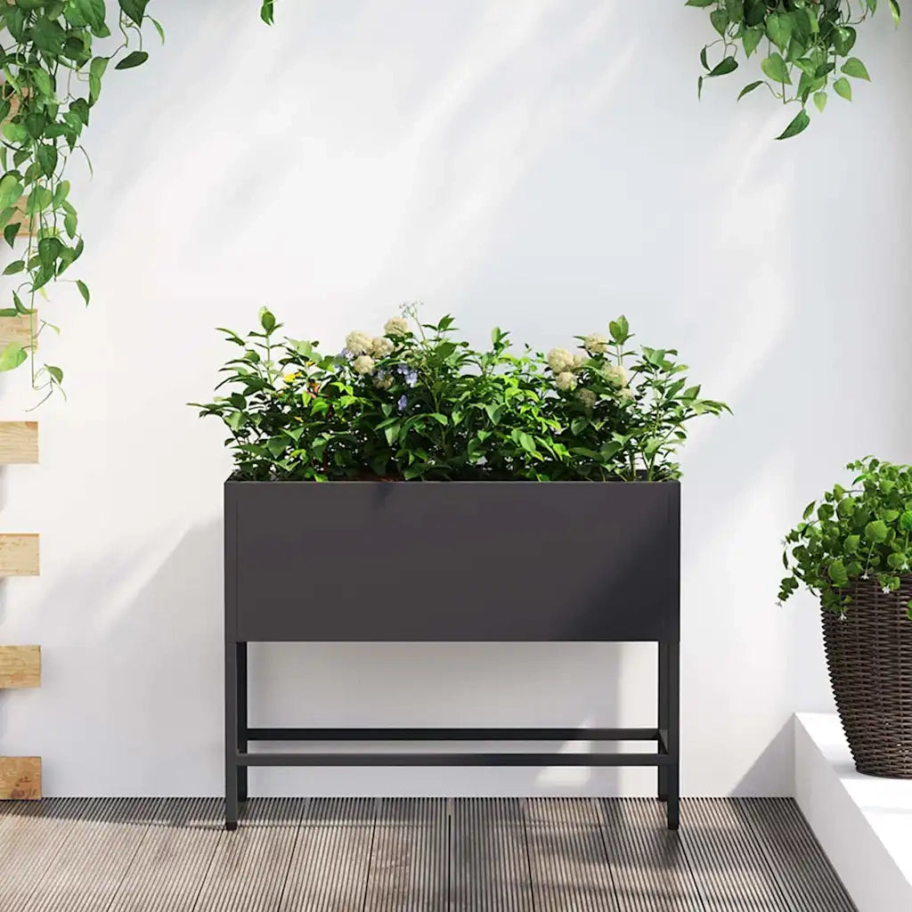 Vaso da giardino-Fioriera Esterno-Contenitore per Piante Rialzato Nero 60 x 26 x 45 cm Acciaio