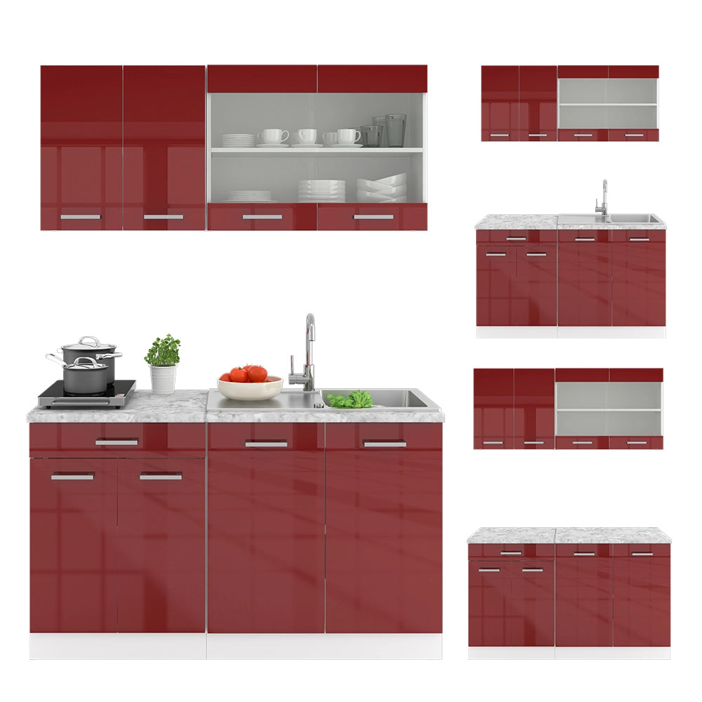 Vicco Cucina monoblocco Rosso lucido/bianco 140 cm senza piano di lavoro