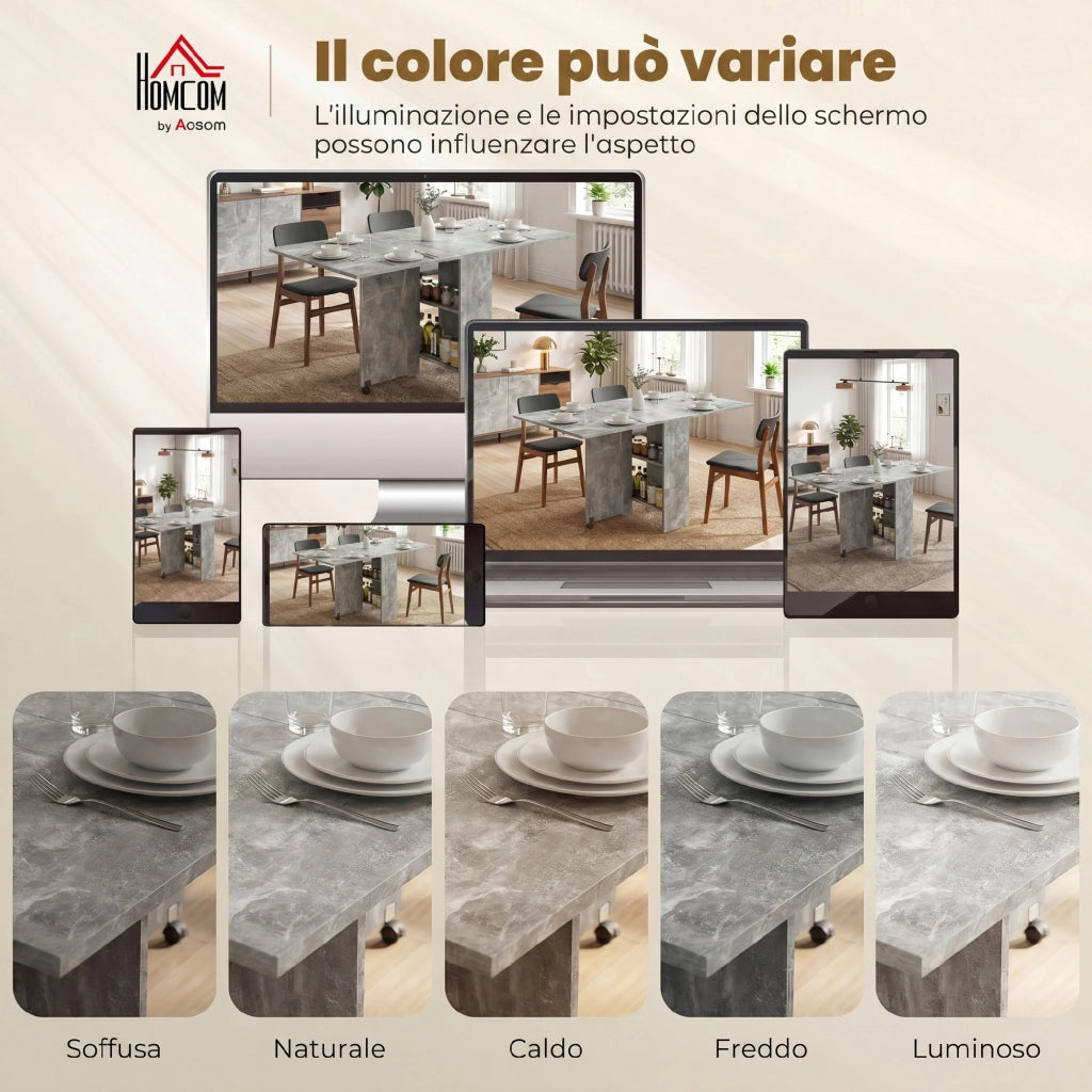 Tavolo Pieghevole Legno per 4-6 Persone con Ruote ¨C zephmum ¨C Grigio 75x140x74