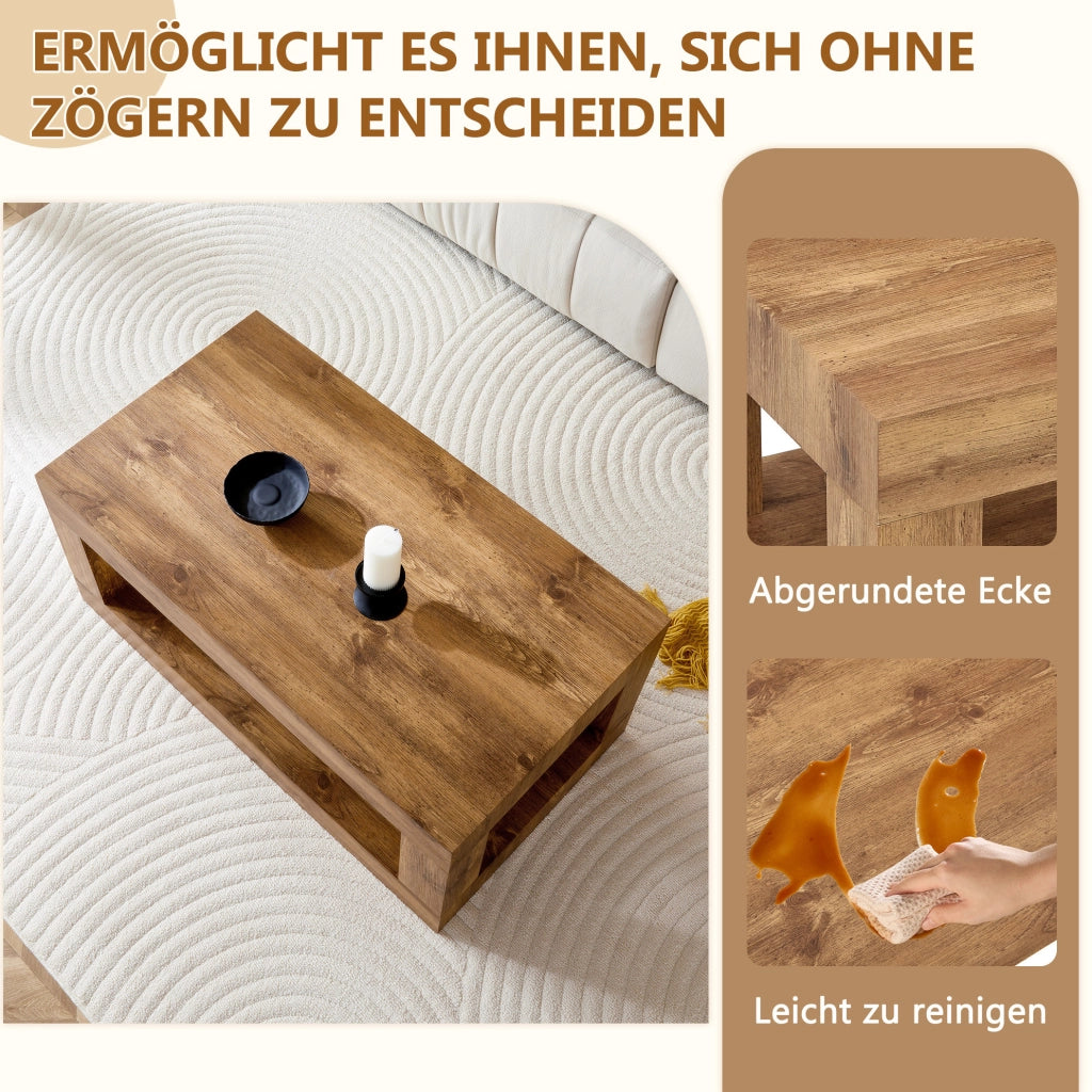 Tavolino da caffè rettangolare a 2 livelli in MDF; 104x65;5x28 cm; colore legno