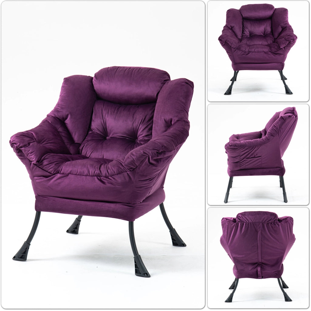 Poltrona relax viola imbottita con struttura in metallo