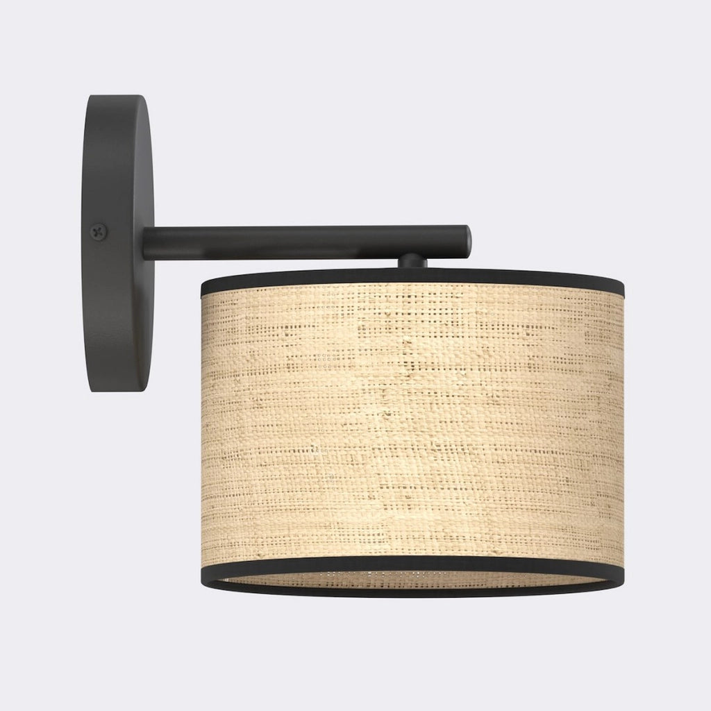 Lampada da parete ECO in acciaio nero e rattan