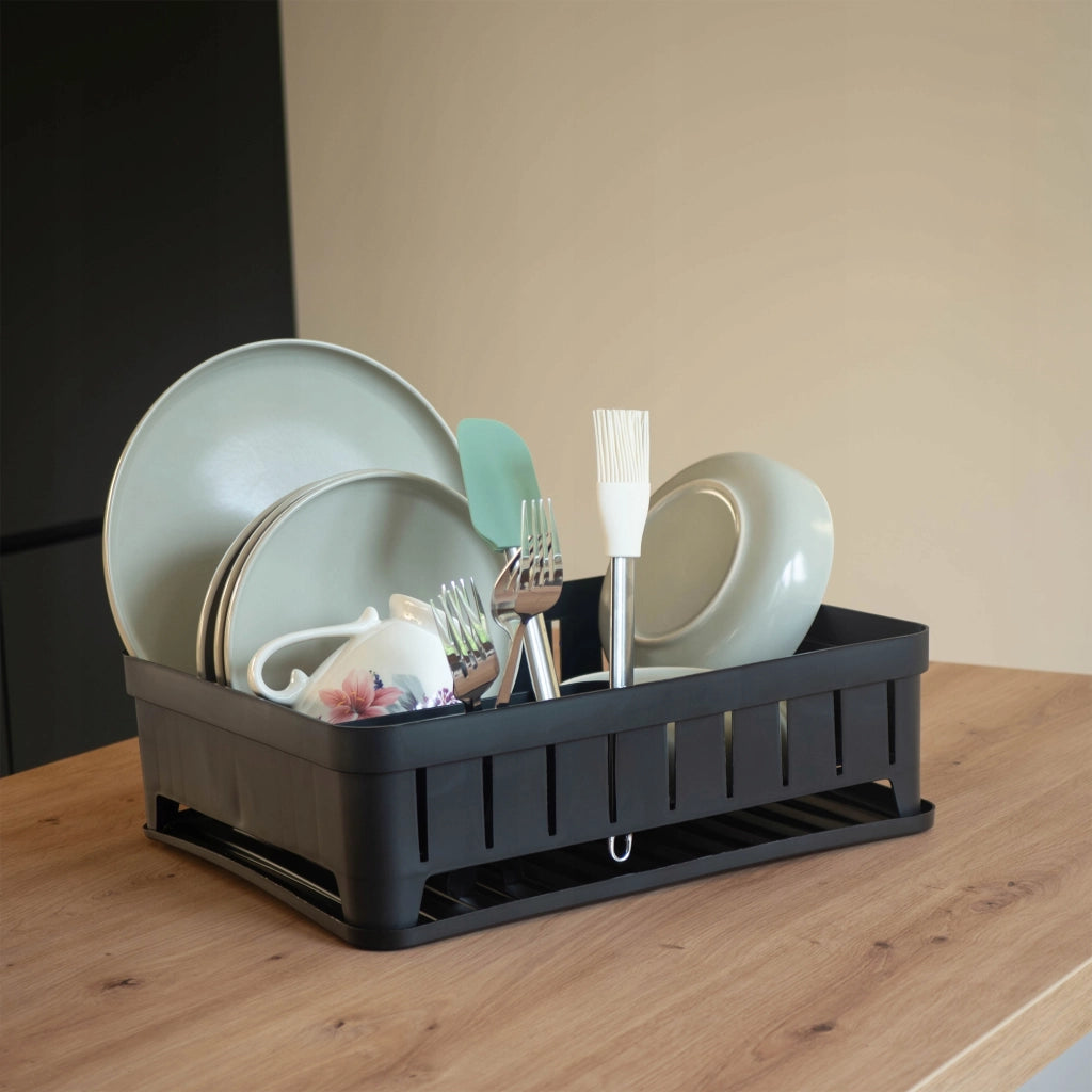 Scolapiatti KADAX con supporto per posate, vassoio in plastica nera da 39 cm