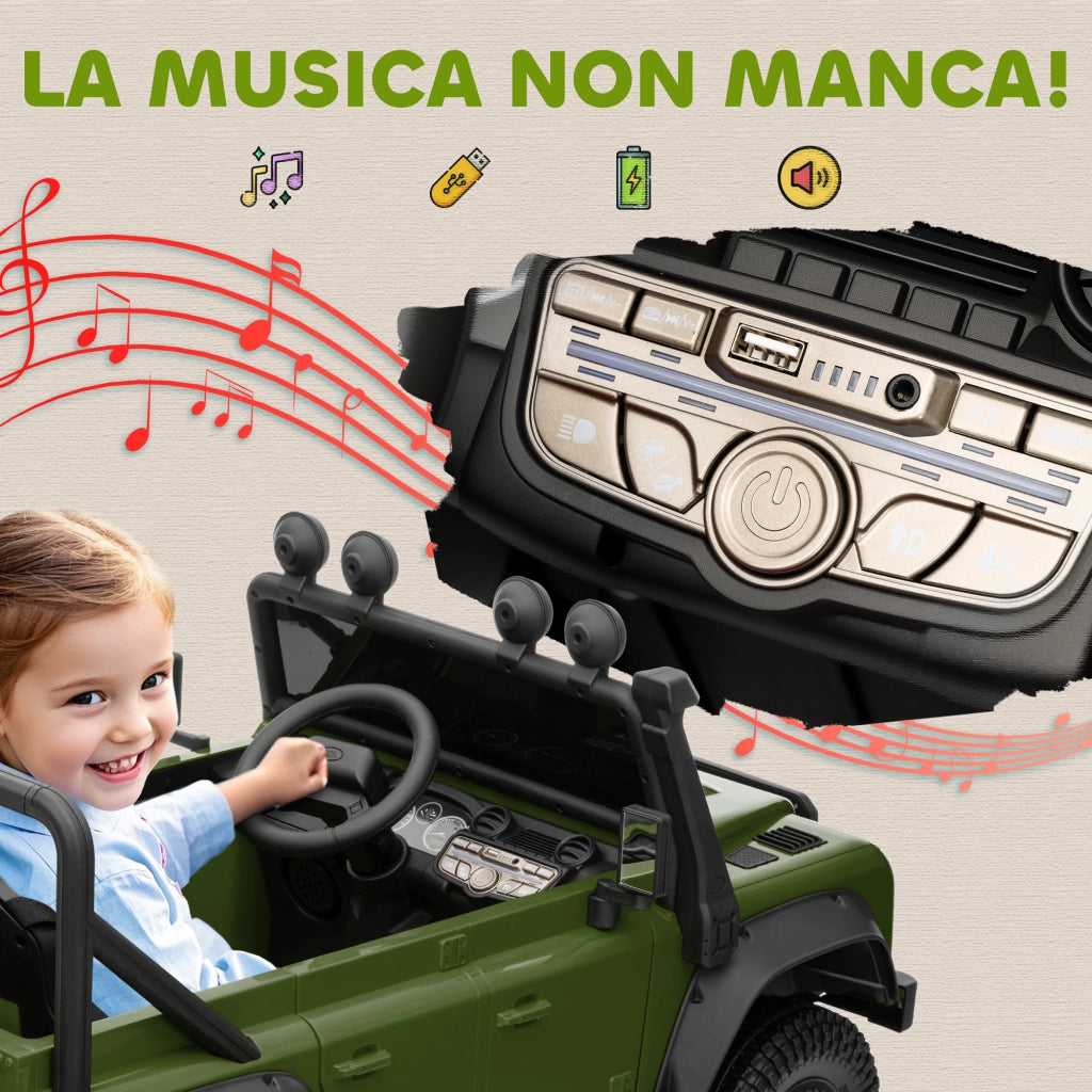 Macchina Elettrica per Bambini Licenza Ufficiale Land Rover Defender 12V con Telecomando Verde