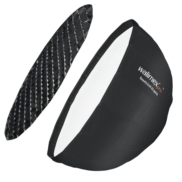 Studio Line Beauty Dish Softbox QA65 - Beauty Dish light shaper, 65 cm di Ø, 35 cm di profondità, pieghevole, con griglia, diffusore interno ed esterno, per flash Speedlite da studio
