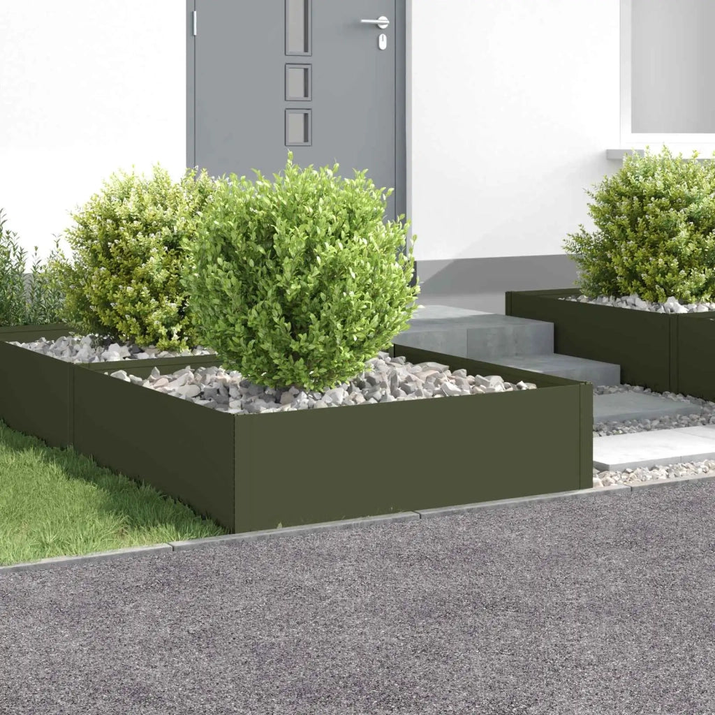 Bordura per Prato 4 pz 100 x 100 x 35 cm Acciaio Verde Oliva 8008980
