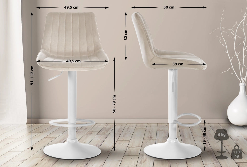 2er Set Barhocker Toni Samt weiЯ