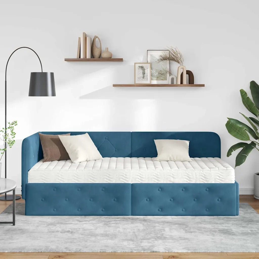 Letto singolo | Letto per adulti | Cornice del letto ad angolo Blu 80 x 200 cm Velluto