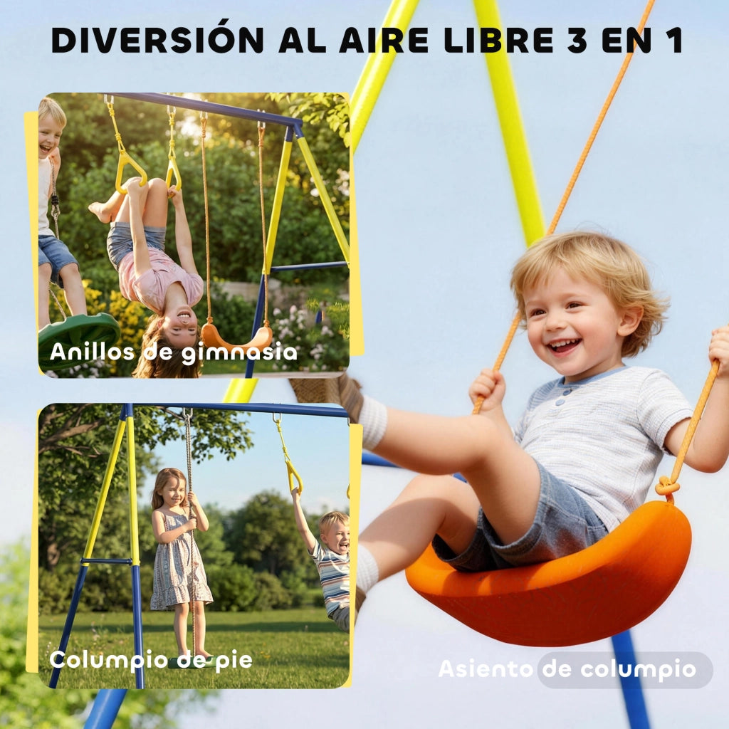 Altalena per Bambini 3 in 1 con Anelli ¨C Minimal ¨C Multicolore
