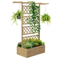 Letto per Orto con Traliccio e Pergola per Rampicanti con Fondo Aperto, 160x55x183cm, Legno Naturale