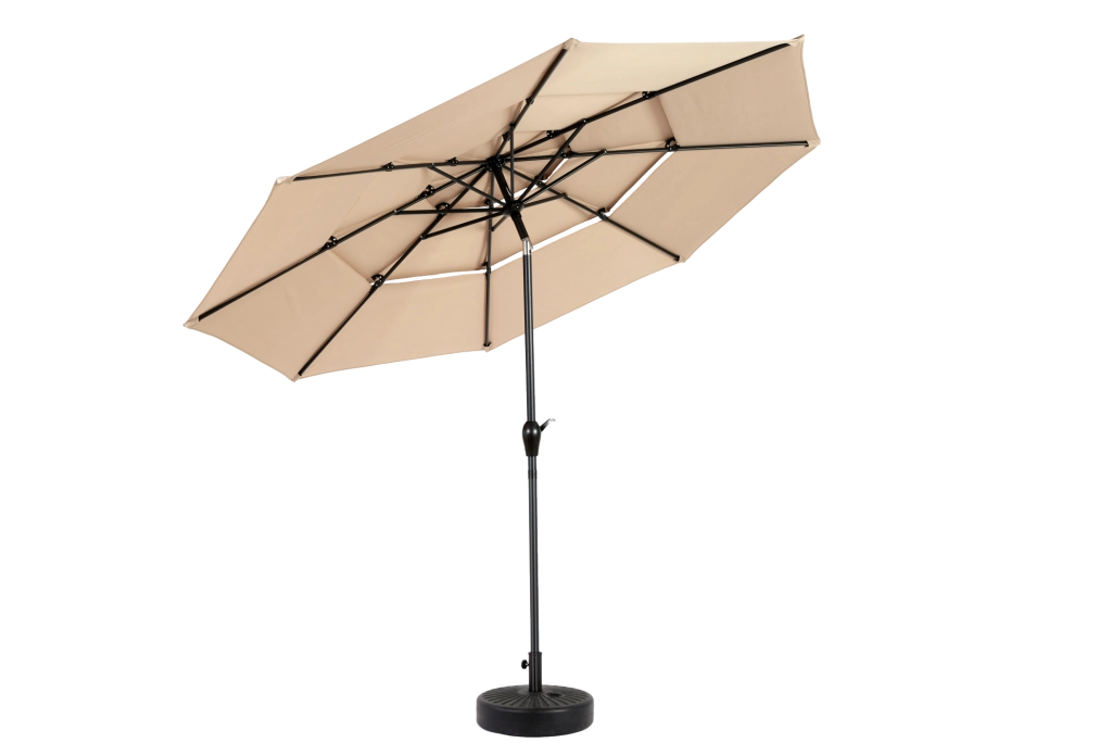 Ombrellone da giardino 10 ft a 3 livelli con inclinazione automatica; khaki; in acciaio