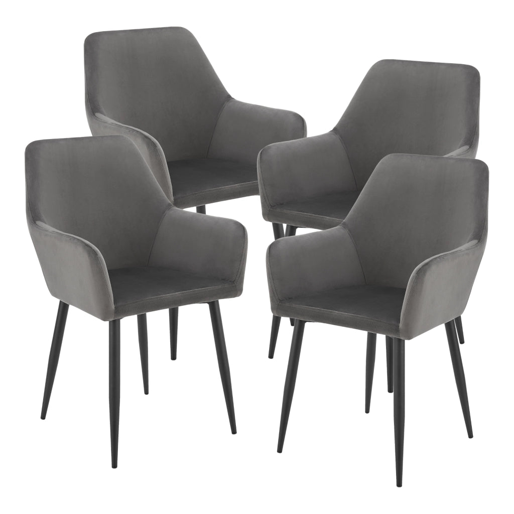 Set da 4 Poltrone Hollola Sedie per Sala Pranzo Effetto Velluto Grigio Scuro [en.casa]