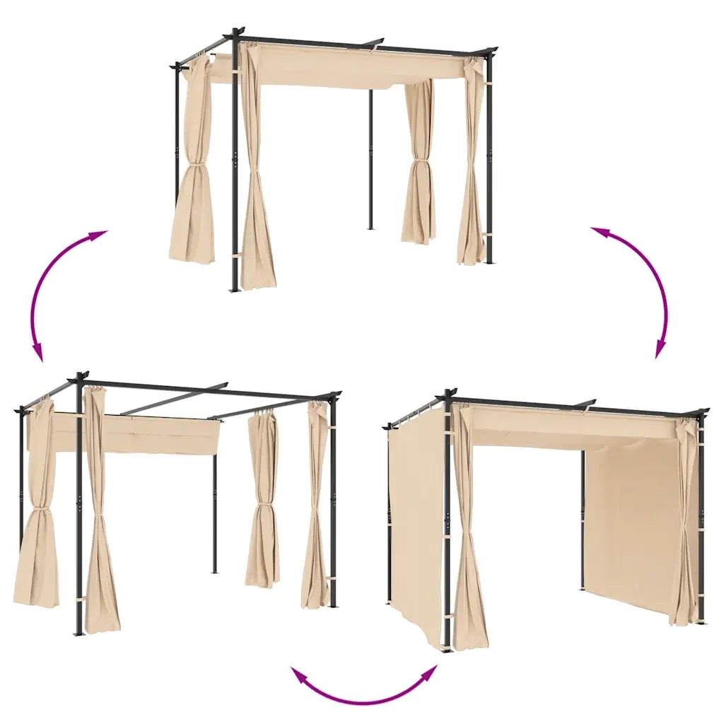 Gazebo con Tende 3x3 m Crema in Acciaio 48050