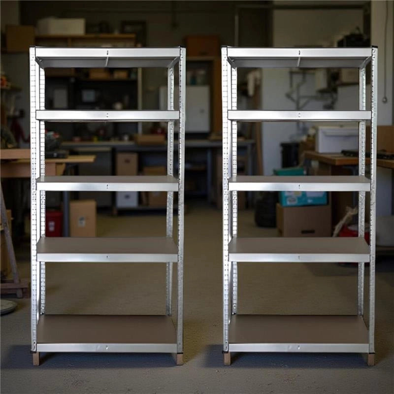 SET 2 SCAFFALI IN METALLO ZINCATO CON PIANI IN TRUCIOLATO 90 X 40 X H176 CM