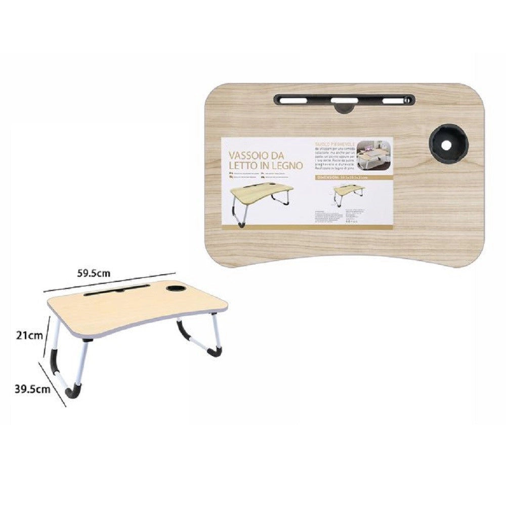 Trade Shop - Vassoio Scrivania Pieghevole Tavolino Da Pc Slot Tablet Tazza Legno Chiaro 71364 -