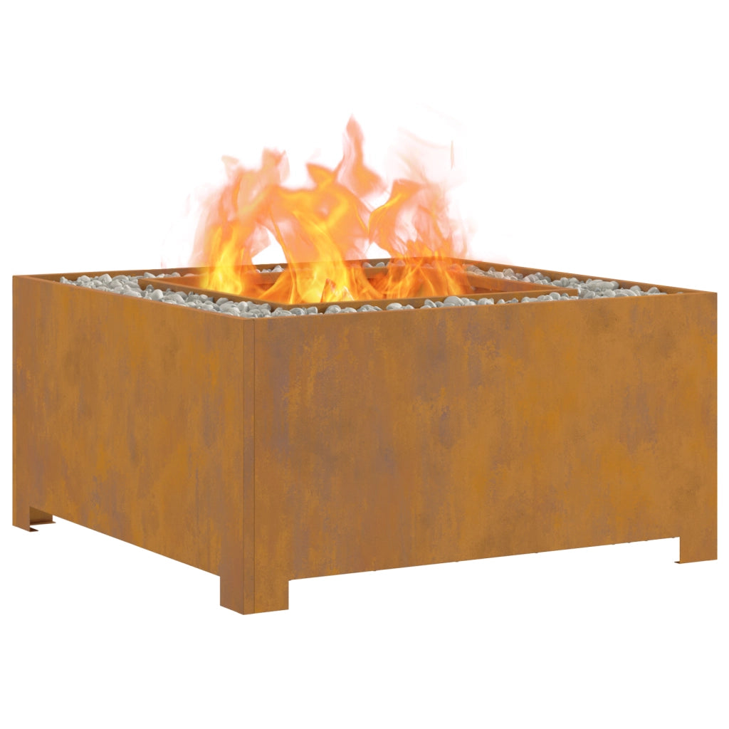 Focolare Quadrato 80x80x40 cm in Acciaio Invecchiato