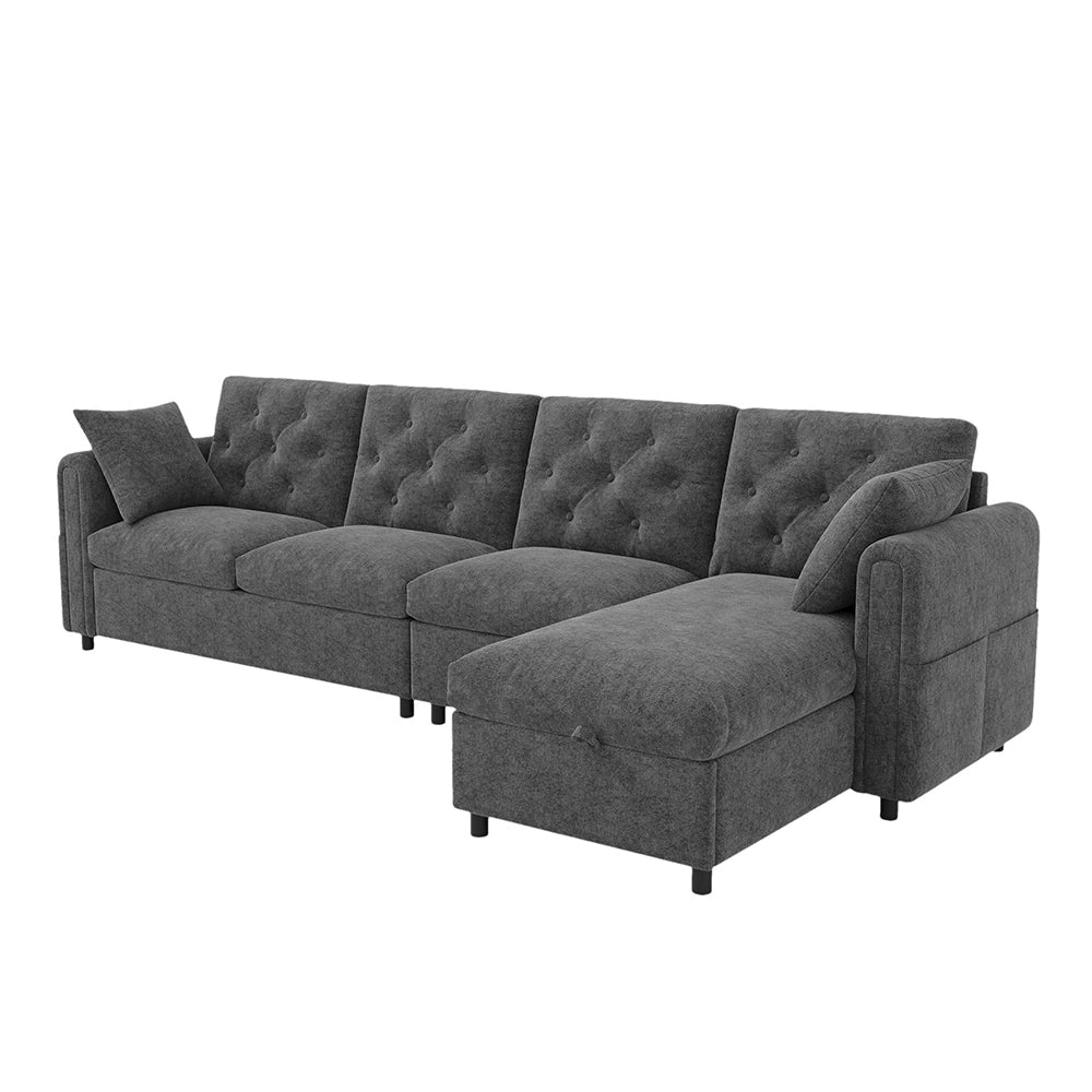 Divano moderno in velluto - Xylo - Angolare con ripostiglio, grigio (281cm)