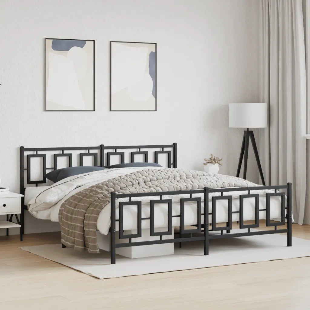 Giroletto con Testiera e Pediera-Struttura Letto Metallo Nero 183x213 cm 643611