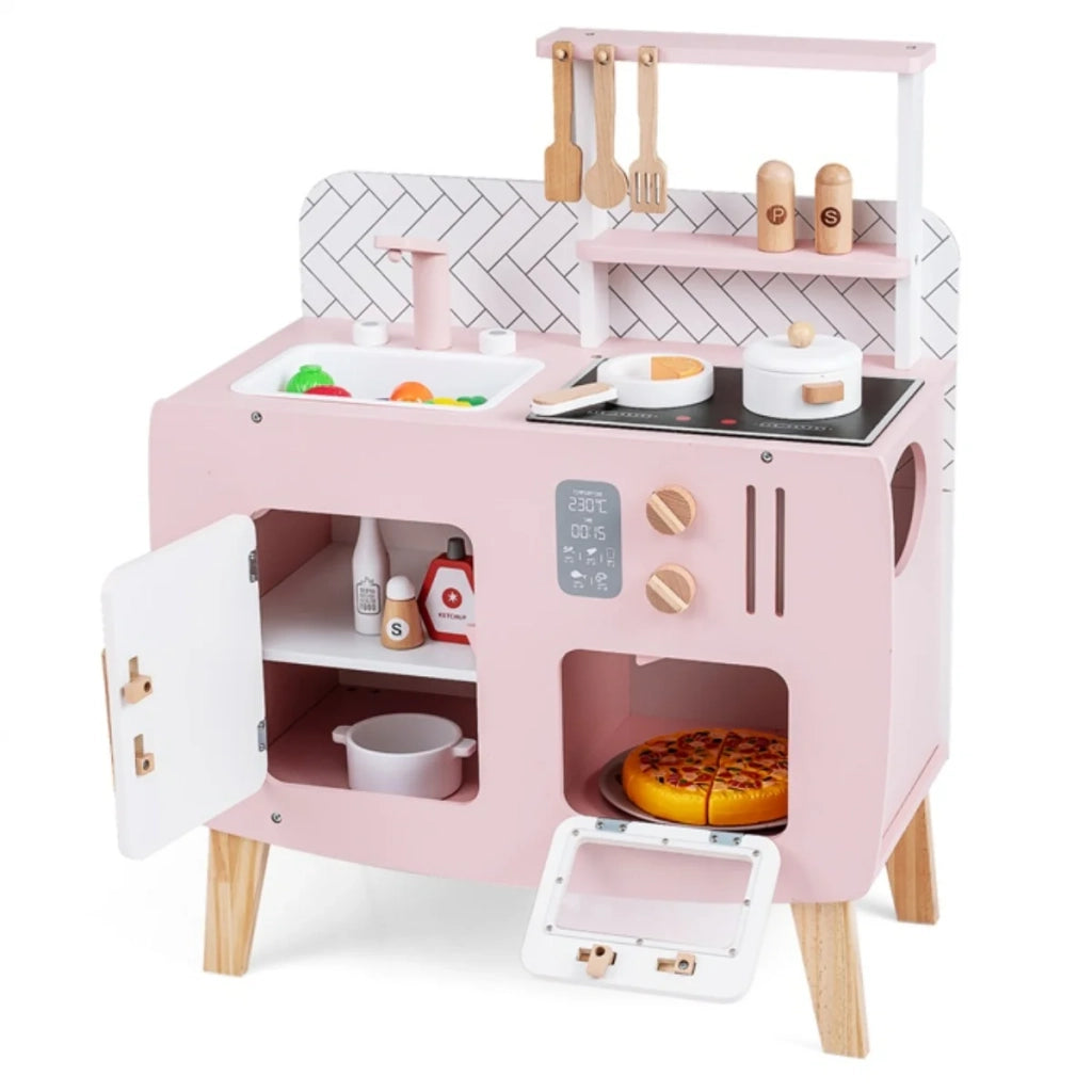 Cucina per bambini in legno 58 x 29 x 73,5 cm con moderni accessori didattici in rosa 20_0019101