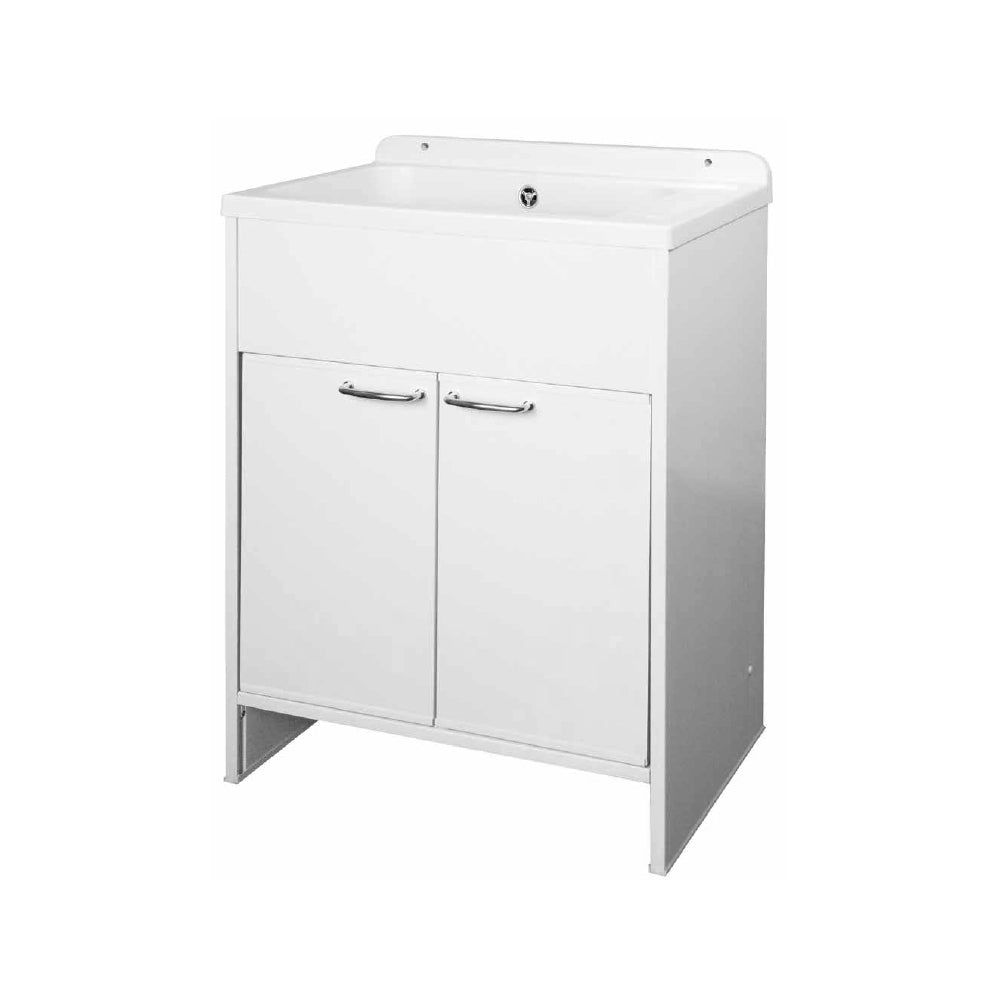 Mobile lavatoio salvaspazio in PVC bianco 58cm con vasca e piletta in acciaio inox