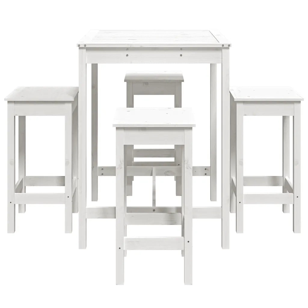 Set Bar da Giardino 5 pz Bianco in Legno Massello di Pino