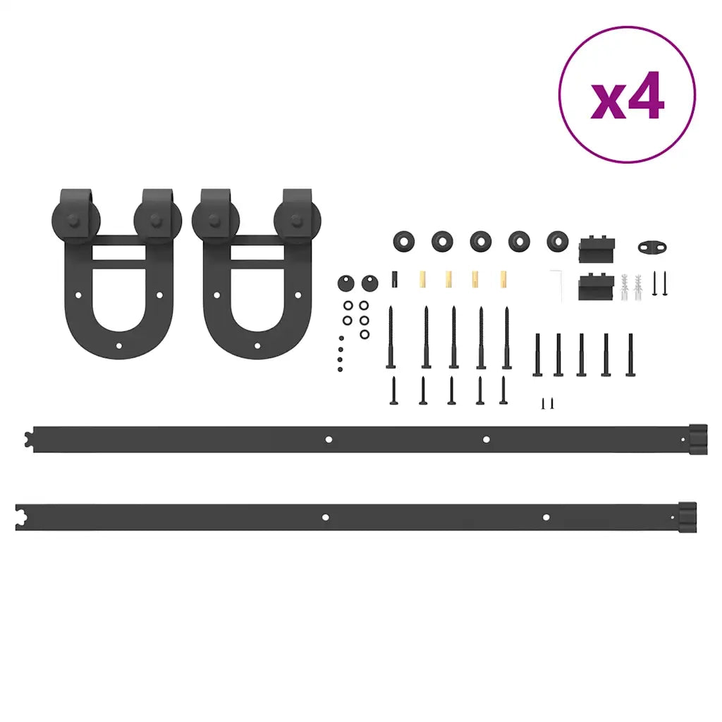 Kit di Binari per Porte Scorrevoli 400 cm Acciaio Nero 3295754