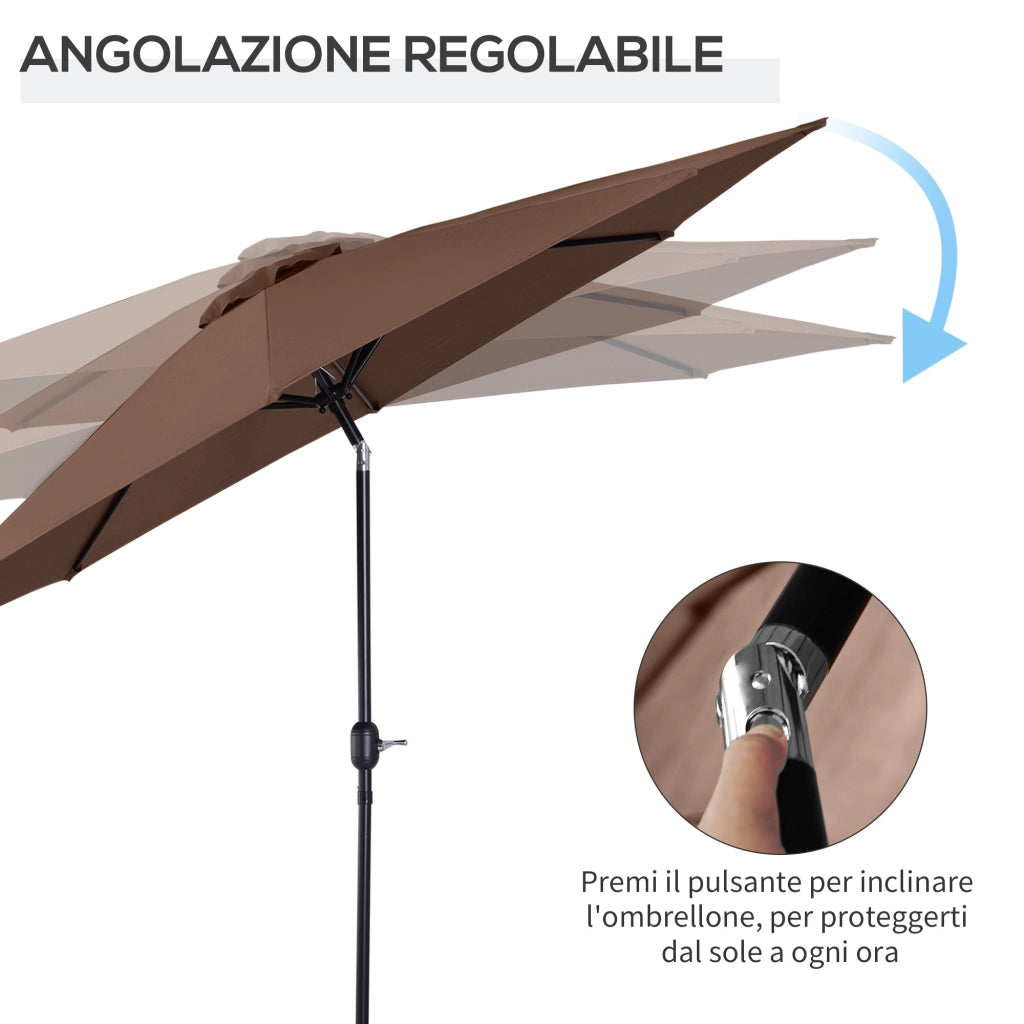 Ombrellone da Giardino 3x2.45 m Palo Ø38 mm in Acciaio Inclinabile Caffè