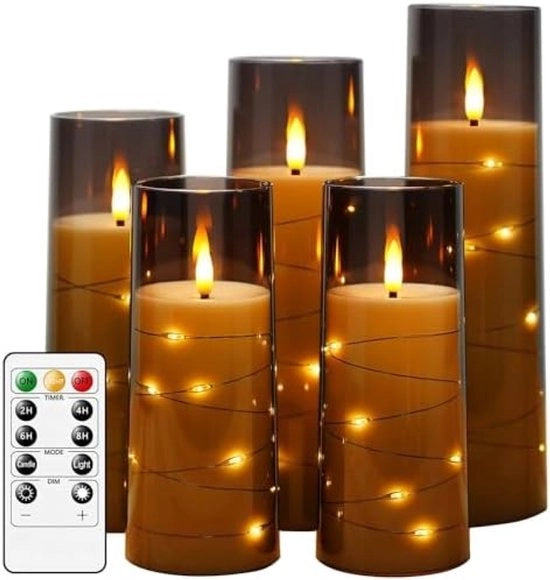 Set di 5 candele LED con telecomando e timer