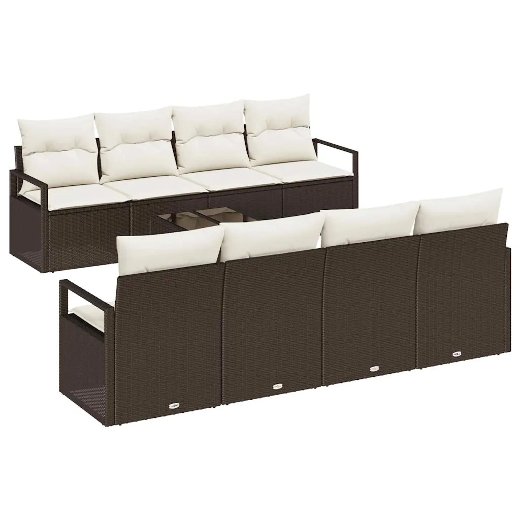 Set di divani con cuscino 7 pcs Marrone e Crema polyrattan