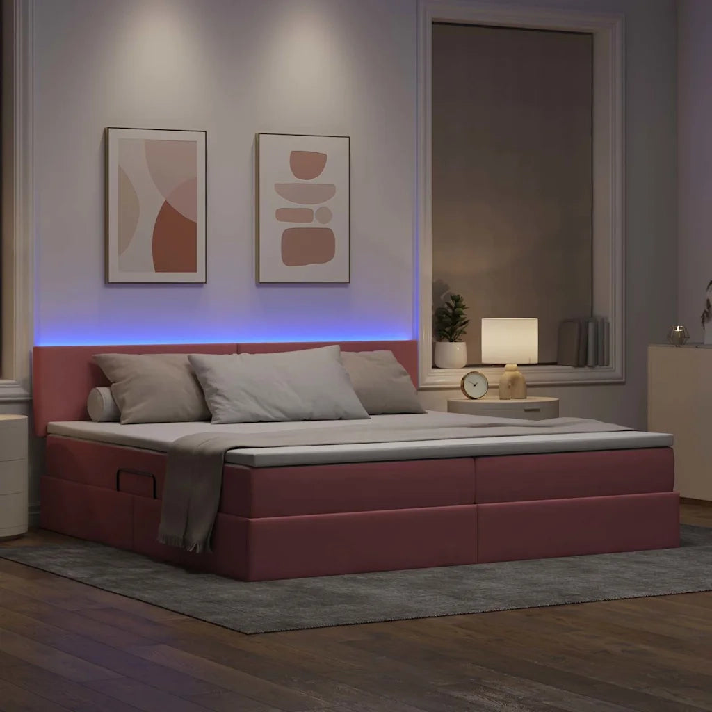 Letto con contenitore e LED con led Rosa 200 x 200 cm Velluto 3371360