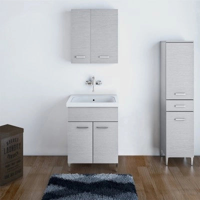 Mobile lavatoio grigio 60x50 cm con vasca e strofinatoio integrato in ceramica