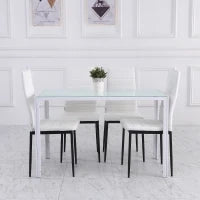 Set 4 Sedie Imbottite per Soggiorno o Sala da Pranzo, Sedie da Cucina Moderne, in Metallo e Tessuto Bianco
