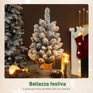 Albero di Natale Mini Innevato 60 cm con Pigne e Bacche Rosse per Interni