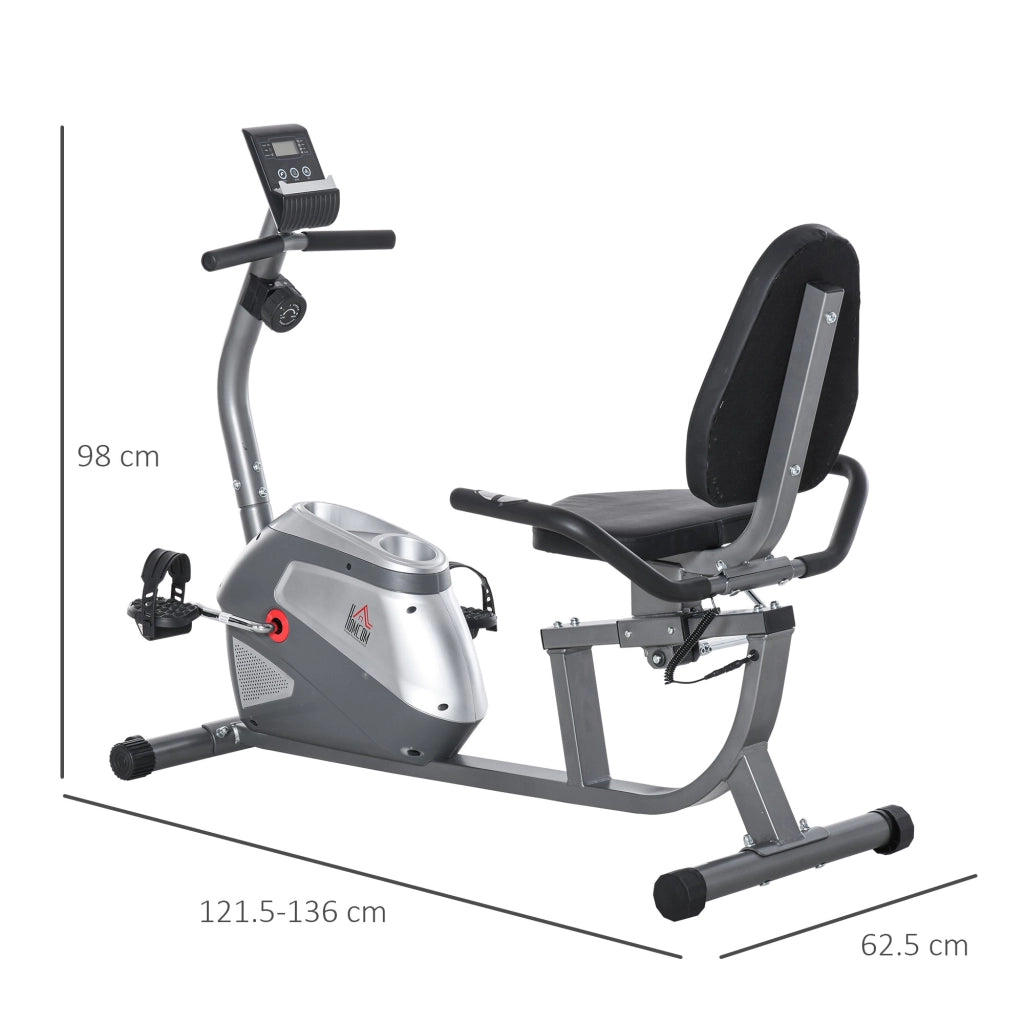 EasyComfort Cyclette Orizzontale con Seduta Regolabile, 8 Resistenze e Monitor LCD, 121.5-136x62.5x98cm, Grigio