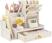 Organizzatore per ufficio multifunzionale, pen holder con cassetta di carico, organizzatore per ufficio in legno per casa, ufficio, scuola (bianco)