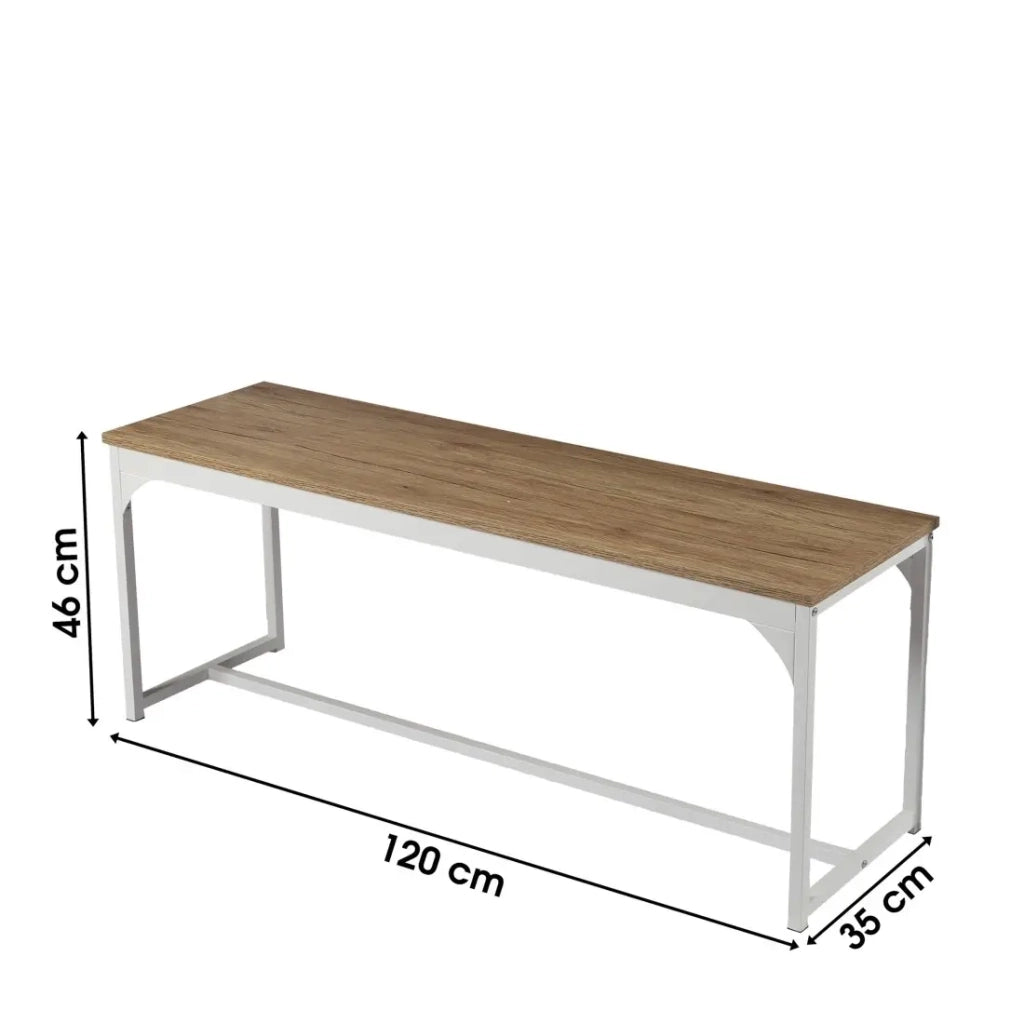 Panchina in legno con struttura in metallo bianco collezione PUEBLO - Dimensioni 120x46x35 cm