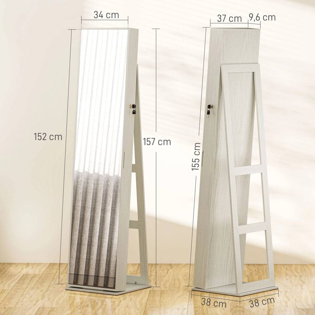 Armadio con Luci LED e Specchio ¨C Zephmum ¨C Bianco con Vena Legno