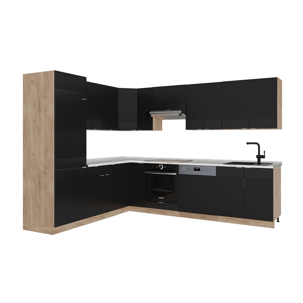 Cucina angolare completa Fame-Line Nero rigato/Rovere dorato 227 x 60 cm, PL Marmo Vicco