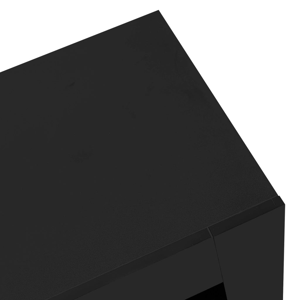 Buffet 95x35x83 cm con ripiani in vetro e anta; frontale lucido in pannello truciolare nero